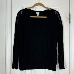 Chic Black Sweater with Zipper Accents